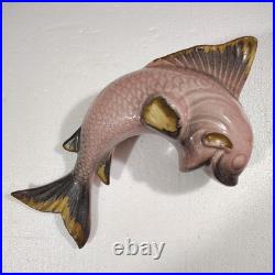 Vintage California Art Pottery Pink Koi Fish with Gold Trim