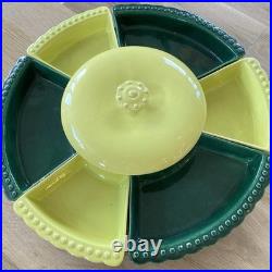 Vintage California Pottery Lazy Susan Serving Wm Frazier MCM Green Covered Bowl
