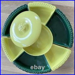 Vintage California Pottery Lazy Susan Serving Wm Frazier MCM Green Covered Bowl