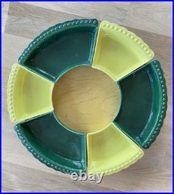 Vintage California Pottery Lazy Susan Serving Wm Frazier MCM Green Covered Bowl