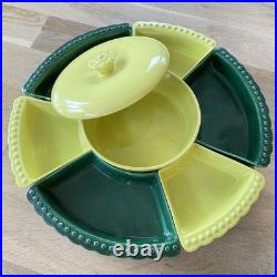 Vintage California Pottery Lazy Susan Serving Wm Frazier MCM Green Covered Bowl