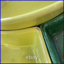 Vintage California Pottery Lazy Susan Serving Wm Frazier MCM Green Covered Bowl