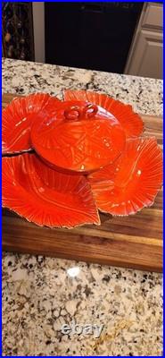Vintage California Pottery Reddish Orange Gold Dip Serving Bowl/lazy Susan