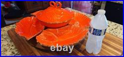 Vintage California Pottery Reddish Orange Gold Dip Serving Bowl/lazy Susan