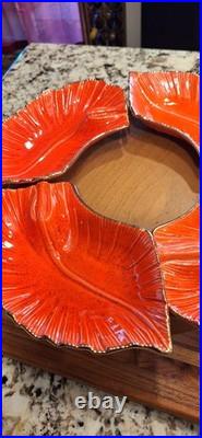 Vintage California Pottery Reddish Orange Gold Dip Serving Bowl/lazy Susan
