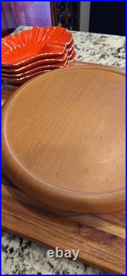 Vintage California Pottery Reddish Orange Gold Dip Serving Bowl/lazy Susan