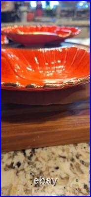 Vintage California Pottery Reddish Orange Gold Dip Serving Bowl/lazy Susan