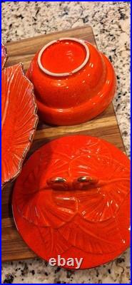 Vintage California Pottery Reddish Orange Gold Dip Serving Bowl/lazy Susan