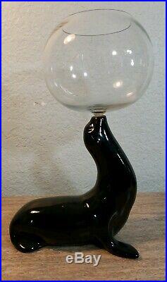 Vintage Camark Large Black Pottery Seal with Fish Bowl