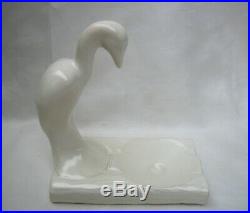 Vintage Camark Pottery Rare Crane Egret Heron Bird Fish Bowl Holder EXCELLENT