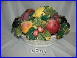 Vintage-Capodimonte-Ceramic-Compote Bowl-Of-Fruit-Centerpiece-Bowl Italy NICE