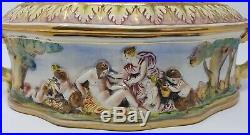 Vintage Capodimonte Porcelain Lidded Dish Bowl Tureen Cherubs Relief Italy