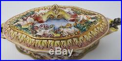 Vintage Capodimonte Porcelain Lidded Dish Bowl Tureen Cherubs Relief Italy