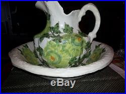 Vintage Cash Family Hand Painted Pitcher and Wash Bowl Rare 1945