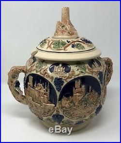 Vintage Castles On The Rhine German Punch Wine Bowl Tureen With 8 Stein