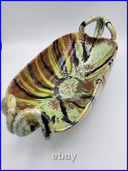 Vintage Ceramic A. R. Cole Pottery Serving Bowl Sandford NC Double Handled Signed