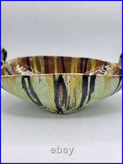 Vintage Ceramic A. R. Cole Pottery Serving Bowl Sandford NC Double Handled Signed