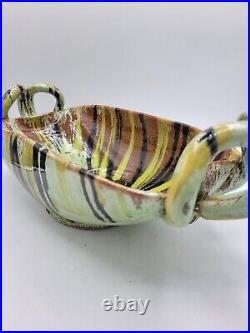 Vintage Ceramic A. R. Cole Pottery Serving Bowl Sandford NC Double Handled Signed