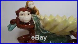 Vintage Ceramic Majolica Monkeys with Banana Bowl