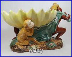 Vintage Ceramic Majolica Monkeys with Banana Bowl