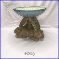 Vintage Ceramic Triple Rabbit Brown And Pedestal Bowl Light Blue Scallop Top