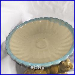 Vintage Ceramic Triple Rabbit Brown And Pedestal Bowl Light Blue Scallop Top