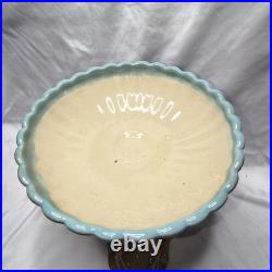Vintage Ceramic Triple Rabbit Brown And Pedestal Bowl Light Blue Scallop Top