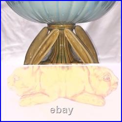 Vintage Ceramic Triple Rabbit Brown And Pedestal Bowl Light Blue Scallop Top