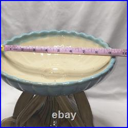 Vintage Ceramic Triple Rabbit Brown And Pedestal Bowl Light Blue Scallop Top