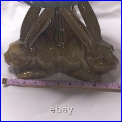 Vintage Ceramic Triple Rabbit Brown And Pedestal Bowl Light Blue Scallop Top
