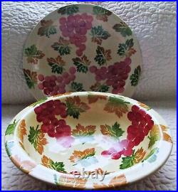Vintage Ceramiche Alfa Italy Grapes & Leaves Art Pottery Bowl & Platter Signed
