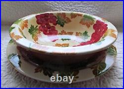 Vintage Ceramiche Alfa Italy Grapes & Leaves Art Pottery Bowl & Platter Signed