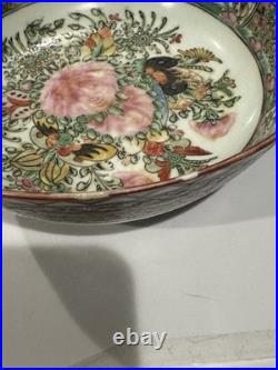 Vintage Chinese Famille Rose Bowl Birds Butterflies Footed 7.25 1920's-30's