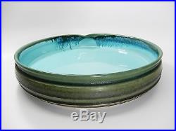 Vintage Chinese Marked Hand Molded Pottery Spout Drip Bowl Blue Green Glaze 11
