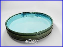 Vintage Chinese Marked Hand Molded Pottery Spout Drip Bowl Blue Green Glaze 11