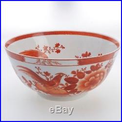 Vintage Chinese Porcelain Hand-painted Punch Bowl With Birds