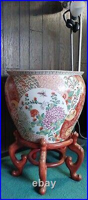 Vintage Chinese Pottery Porcelain Fish Bowl Planter