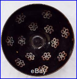 Vintage Chinese Tang Dynasty Tenmoku Glazed Pottery Floral Tea Bowl Replica