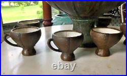 Vintage Clewell Copper Clad Art Pottery Punch Bowl Set With 10 Cups