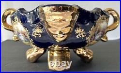 Vintage Cobalt Blue 24K Gold Footed Porcelain Large Bowl