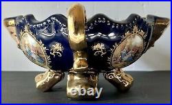 Vintage Cobalt Blue 24K Gold Footed Porcelain Large Bowl