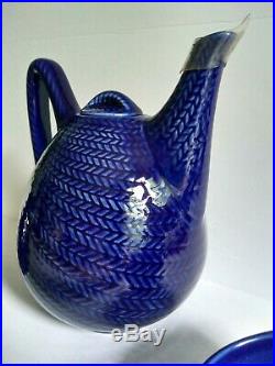 Vintage Cobalt Blue Rorstrand Sweden Teapot Coffee Creamer & Sugar Bowl Set