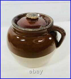 Vintage Crock Pottery Brown Jug With Lid 2 Crown Logo Stoneware