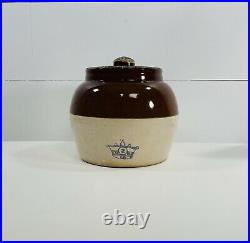 Vintage Crock Pottery Brown Jug With Lid 2 Crown Logo Stoneware