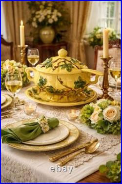 Vintage DeForest of California Soup Tureen Full Set Yellow Ivy Motif Mid Century