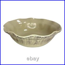 Vintage De Silva Italy Large Beige Scalloped Ceramic Serving Bowl Rustic Pottery