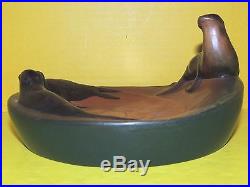 Vintage Denmark Ipsen P&E Art Pottery Sea Lion / Seals Shallow Bowl #143