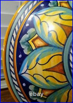 Vintage Deruta Large Hand Painted Italian Geometric Pottery Covered Bowl