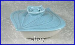 Vintage Doranne California Pottery Covered Onion Bowl Turquoise Cream Speckled