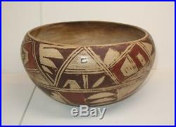 Vintage Early Hopi Polychrome Pottery Bowl Hand Coiled Large 9-3/4 x 5